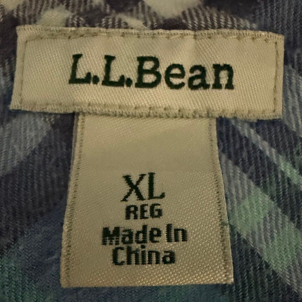 LL Bean Women's XL Blue Green Plaid Flannel Button Down Shirt Cotton - Picture 3 of 4